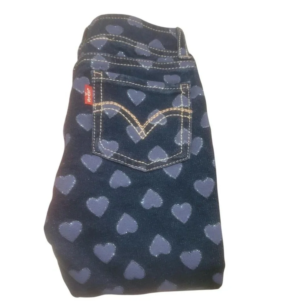 Toddler Girl 3T Dark Blue jean stretch Levi leggings‎ W Blue Hearts Too Cute!!!